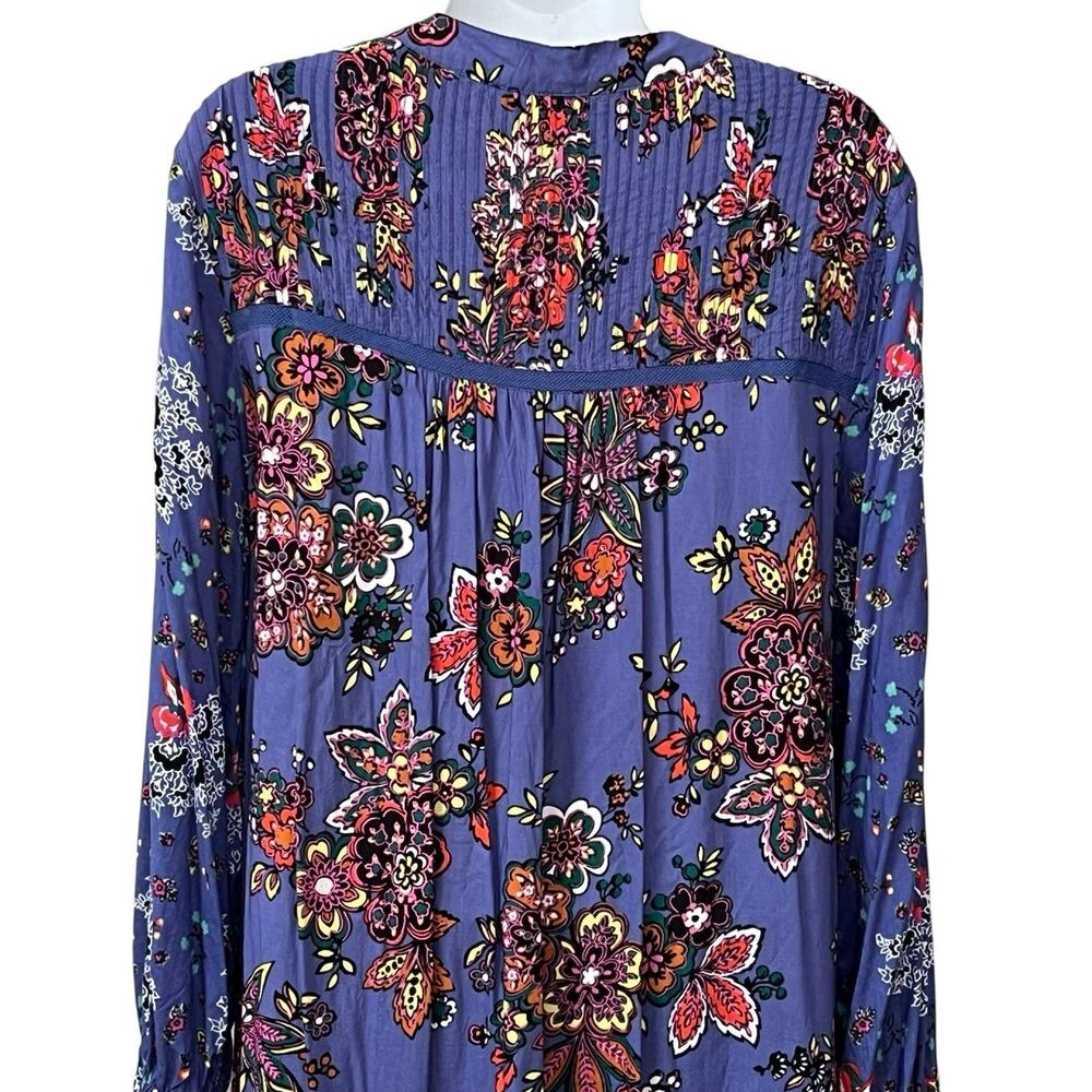 Anthropologie Diana Pintucked Tunic Dress Sz S Ruffled Hem Bubble Sleeve Floral - Picture 5 of 12
